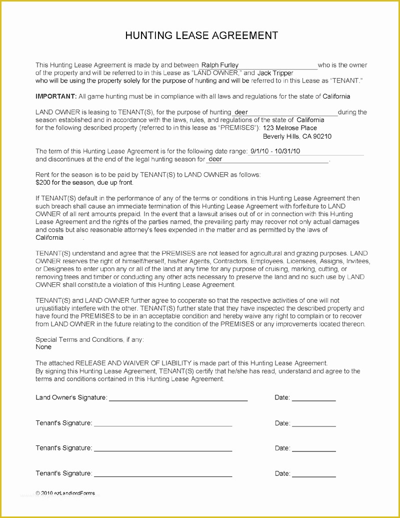 Free Hunting Lease Agreement Template Of Hunting Lease Agreements Lease Agreements