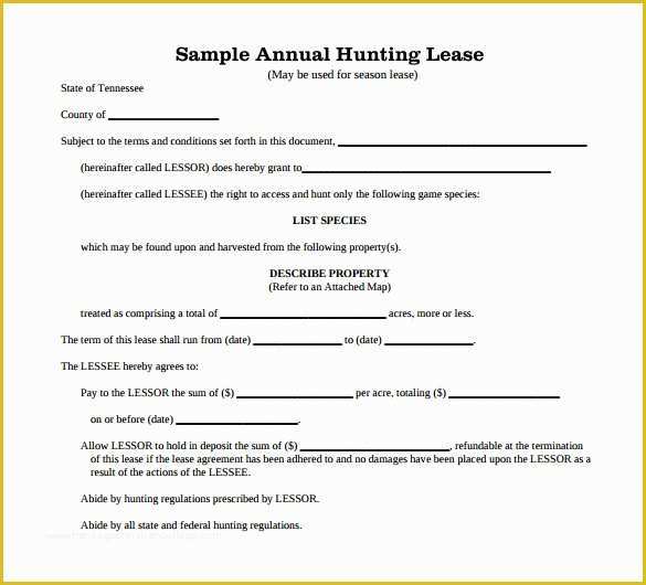 Free Hunting Lease Agreement Template Of Sample Hunting Rental and Lease form 7 Download Free