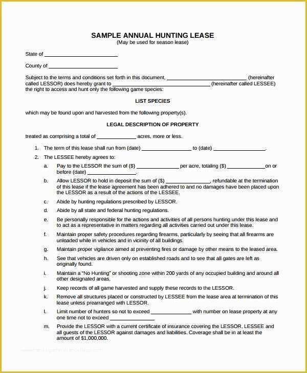 Free Hunting Lease Agreement Template Of Simple Land Contract