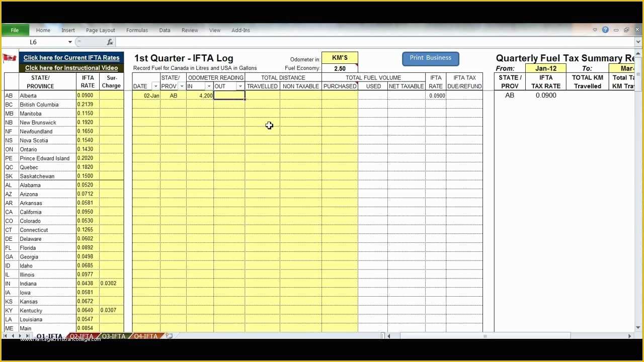 Free ifta Excel Template Of ifta Fuel Tax software for Canadian Truckers