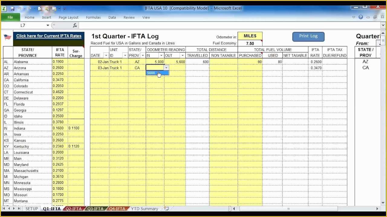 Free ifta Excel Template Of ifta Fuel Tax software Usa Truckers for Up to 10 Trucks