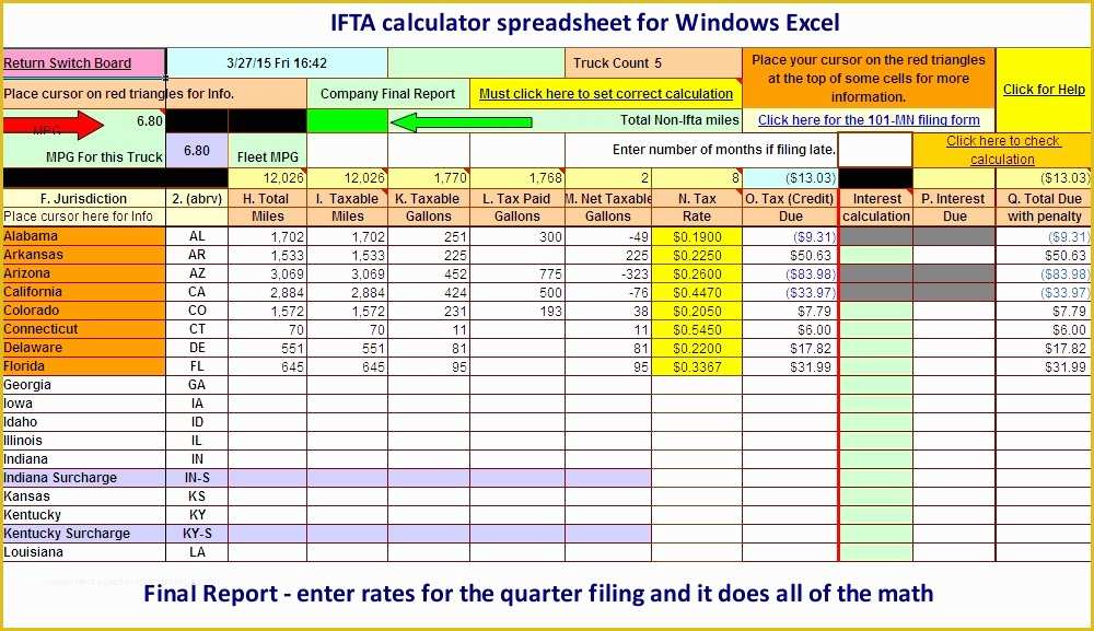 Free ifta Excel Template Of Microsoft Excel Spreadsheet for Calculating ifta Fuel Tax