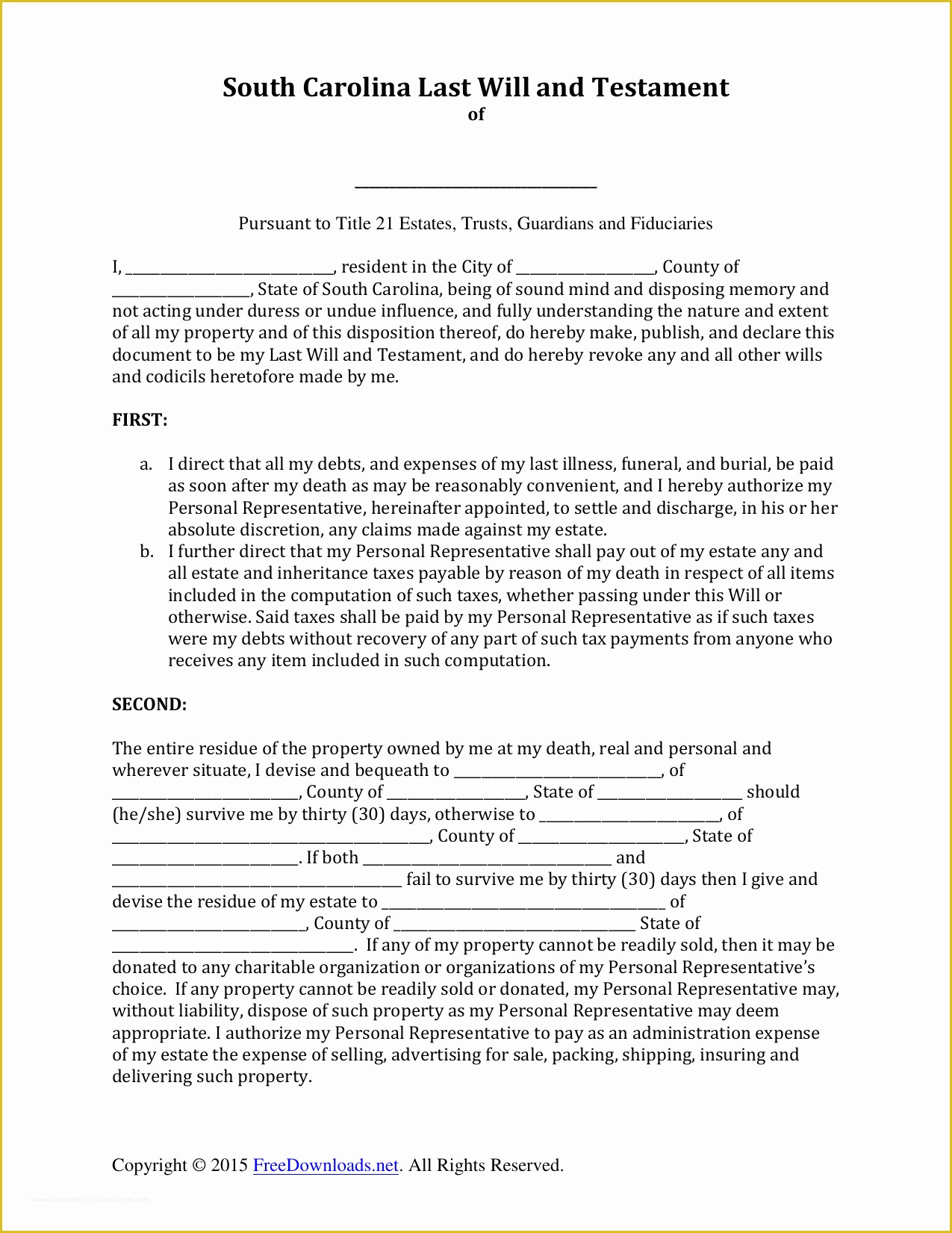 Free Illinois Will Template Of Download south Carolina Last Will and Testament form