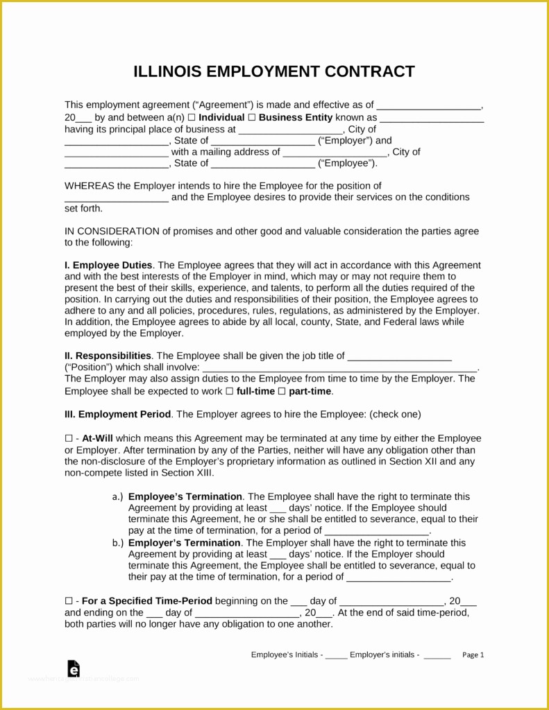 Free Illinois Will Template Of Free Illinois Employment Contract Agreement Pdf