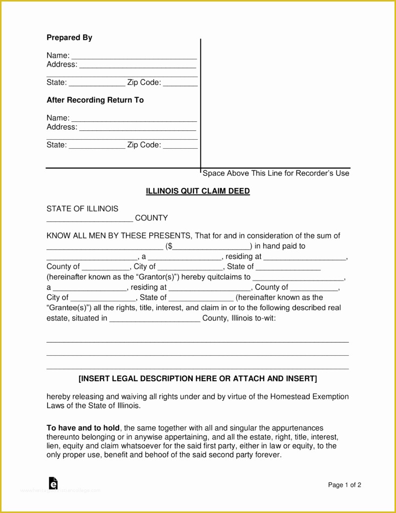 Free Illinois Will Template Of Free Illinois Quit Claim Deed form Word Pdf