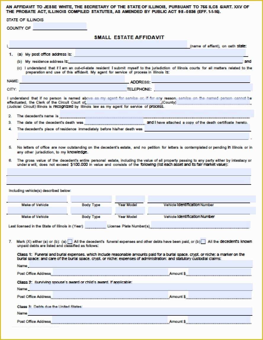 Free Illinois Will Template Of Free Illinois Small Estate Affidavit form