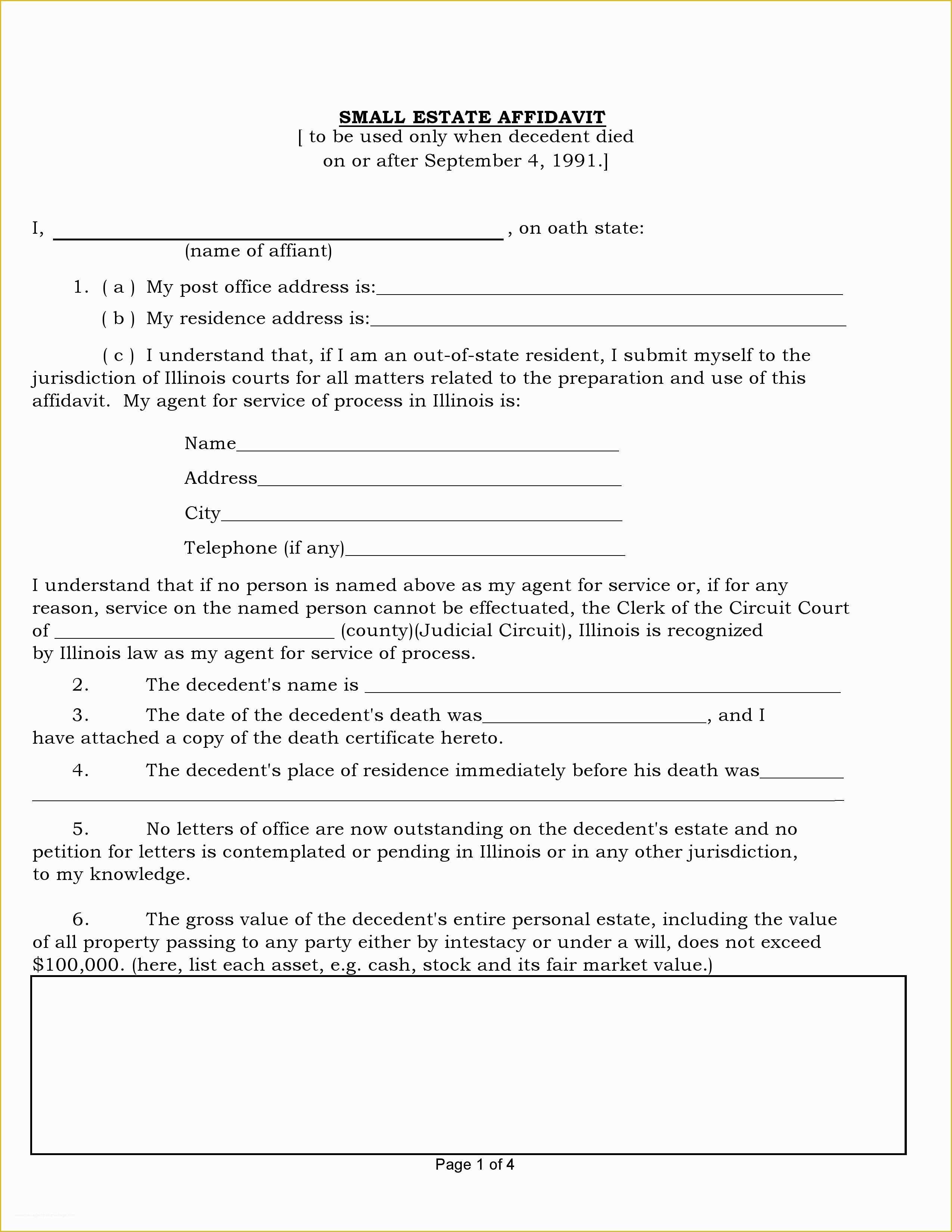 Free Illinois Will Template Of Free Illinois Small Estate Affidavit form Pdf