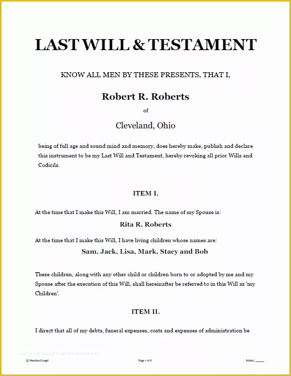 Free Illinois Will Template Of Last Will and Testament Sample form Free Printable Documents