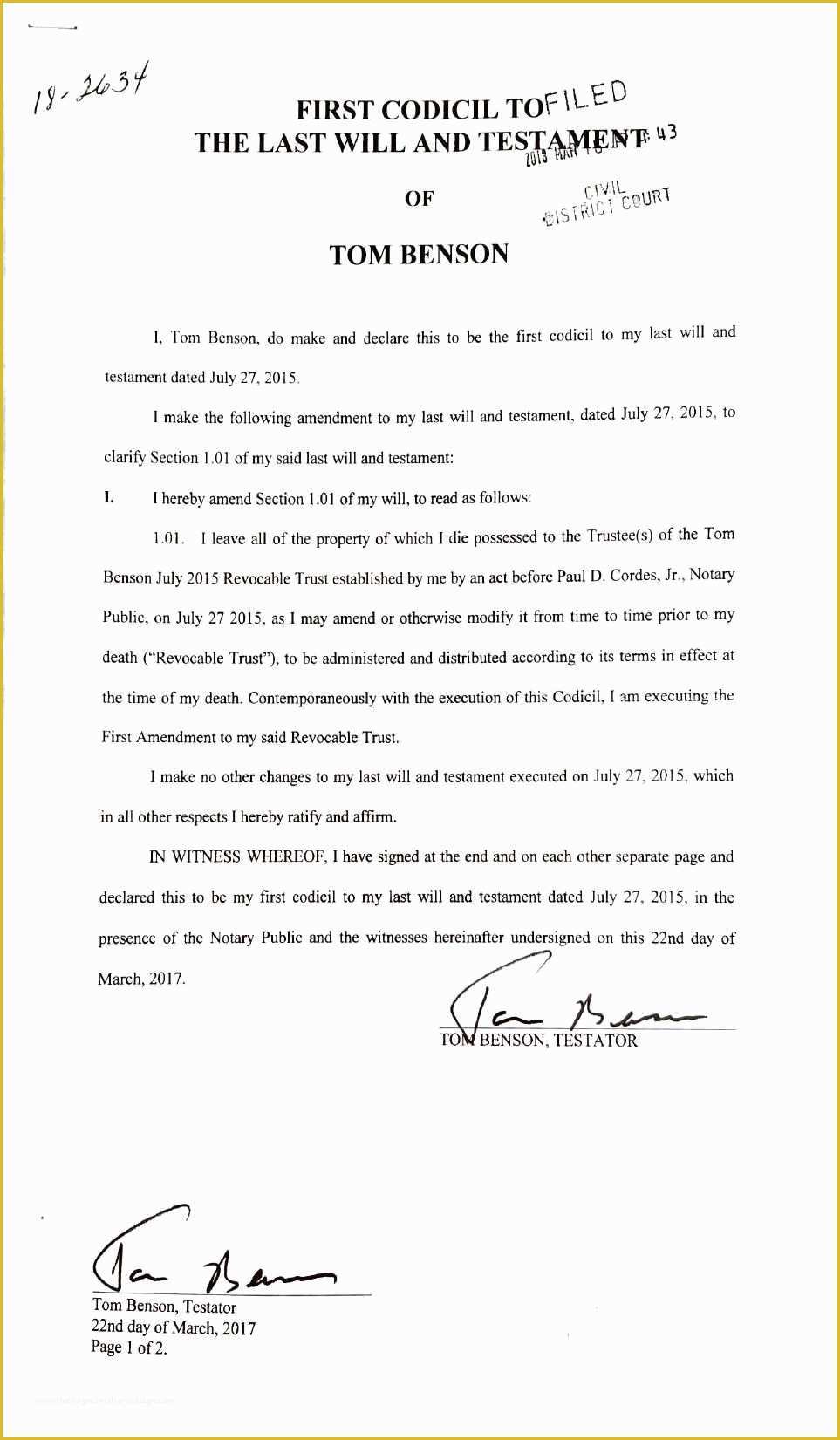 Free Illinois Will Template Of tom Benson S Will Read Full Court Filing Of former Saints