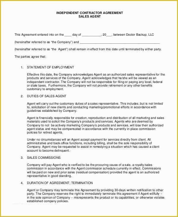 Free Independent Sales Contractor Agreement Template Of Independent Contractor Agreement 15 Free Sample