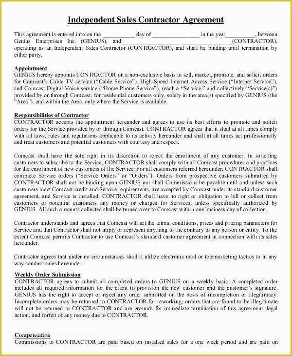 Free Independent Sales Contractor Agreement Template Of Independent Contractor Agreement 15 Free Sample