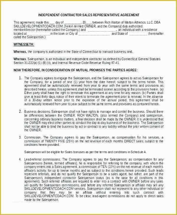Free Independent Sales Contractor Agreement Template Of Independent Contractor Agreement Template Simple Basic Cont