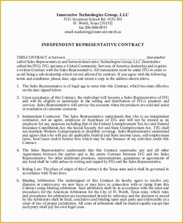 Free Independent Sales Contractor Agreement Template Of Sample Independent Agreement Contract 8 Examples In