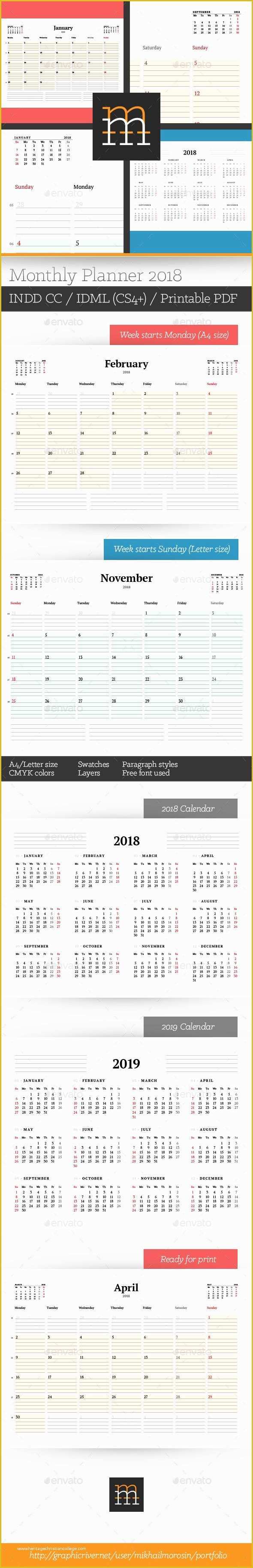 Free Indesign Calendar Template 2018 Of 25 Best Ideas About Monthly Planner Template On Pinterest