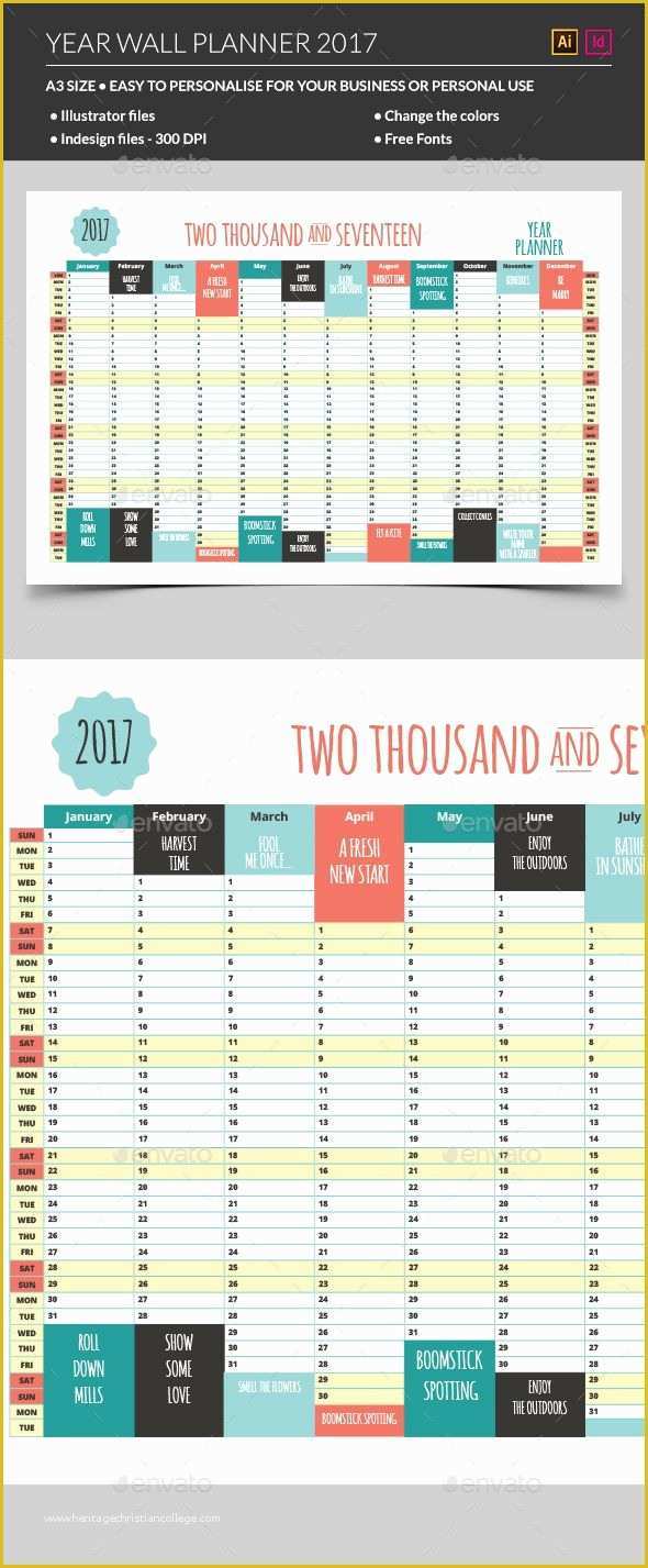 Free Indesign Calendar Template Of Year Wall Planner Template Vector Eps Indesign Indd Ai