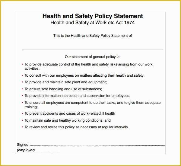 Free Injury and Illness Prevention Program Template Of Sample Safety Statement Template 9 Free Documents In Pdf