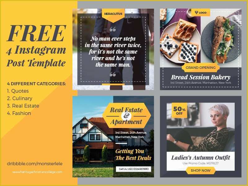 Free Instagram Flyer Template Of Free 4 Instagram Post Template by Monsterlele Studio