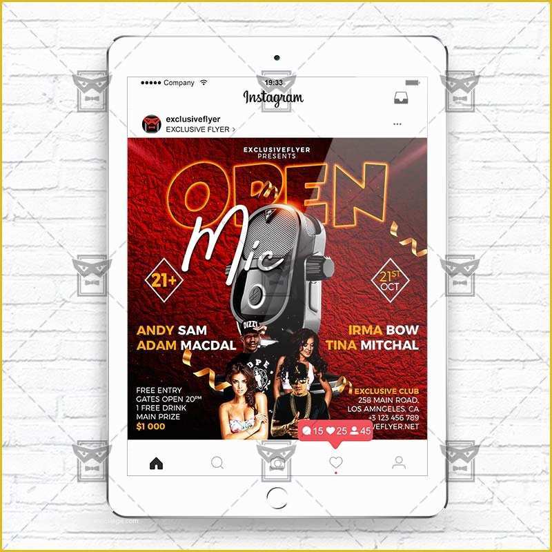 Free Instagram Flyer Template Of Open Mic – Instagram Flyer Template Exclsiveflyer