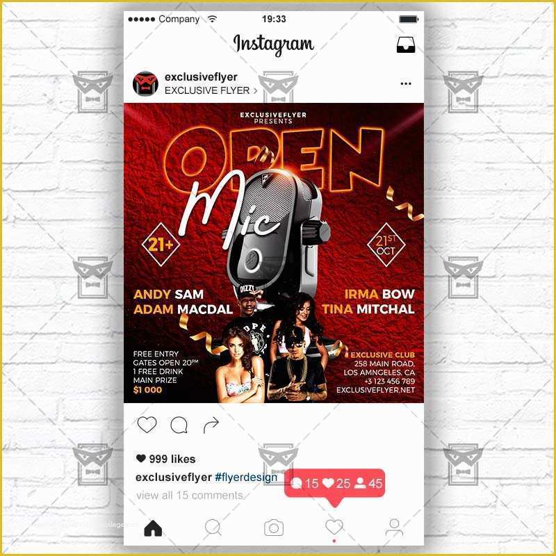 Free Instagram Flyer Template Of Open Mic – Instagram Flyer Template Exclsiveflyer