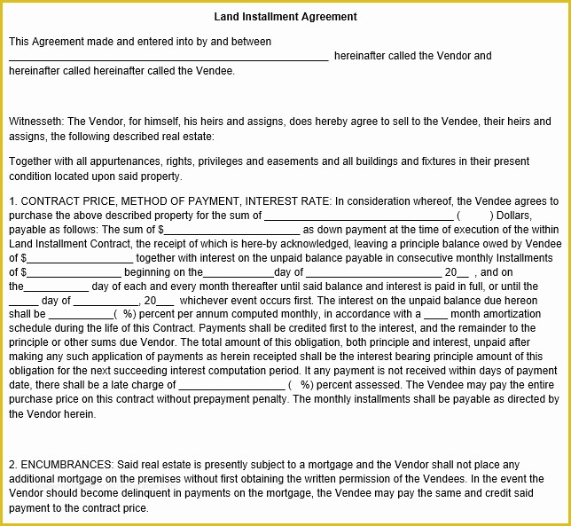 Free Installment Contract Template Of Land Installment Agreement Template