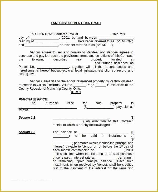 Free Installment Contract Template Of Sample Land Contract form 8 Free Documents In Pdf Doc