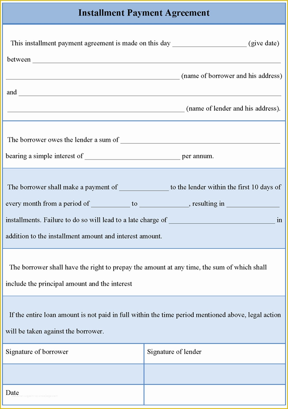 Free Installment Payment Agreement Template Of Printable Business Installment Payment Agreement Template