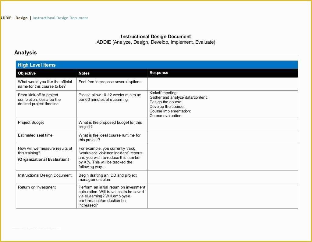 Free Instructional Design Templates Of isd Addie Design Document Template