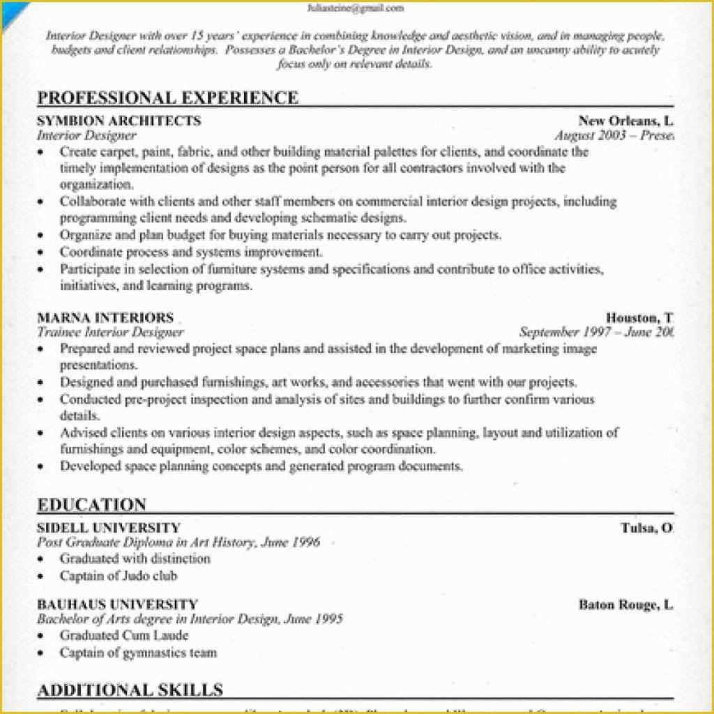 Free Interior Design Resume Templates Of Architectural Designer Resume Cmt sonabel