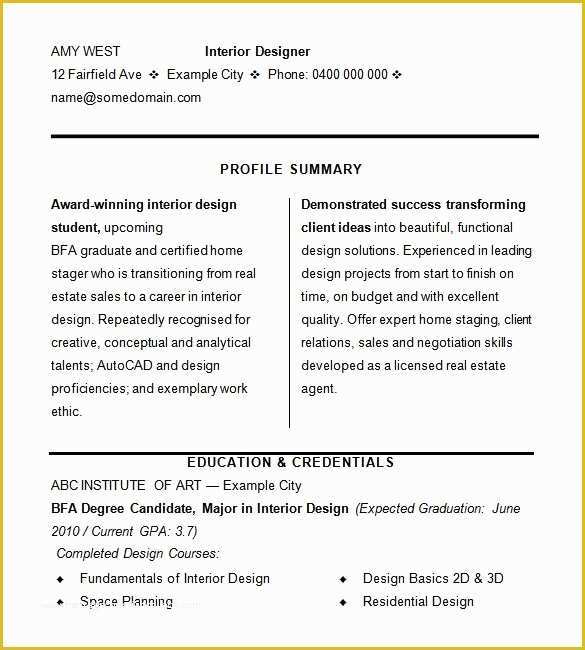 Free Interior Design Resume Templates Of Free Interior Design Resume Templates