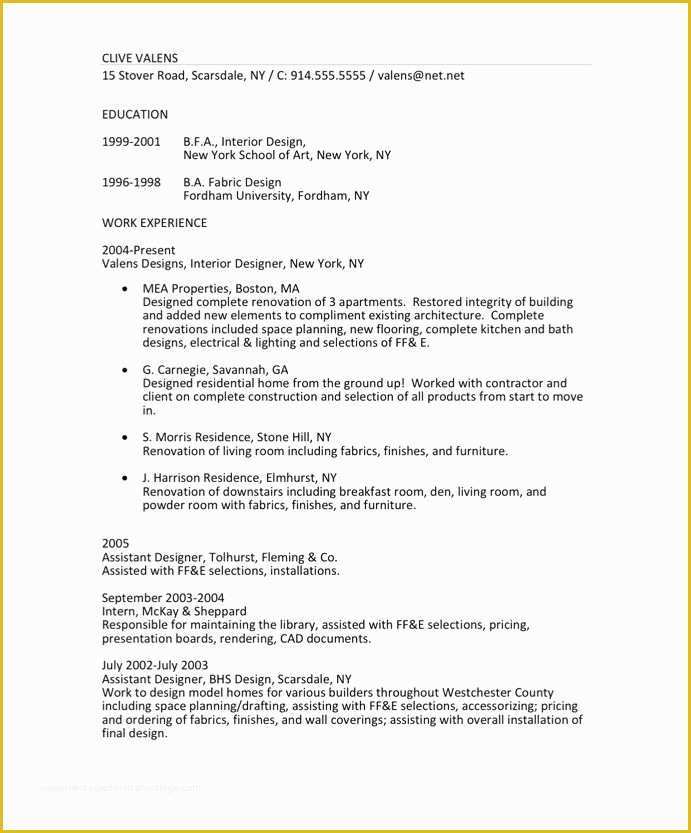 Free Interior Design Resume Templates Of Interior Design Resume Best Resume Collection