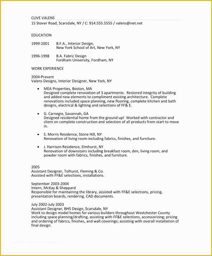 Free Interior Design Resume Templates Of Interior Design Resume Best Resume Collection