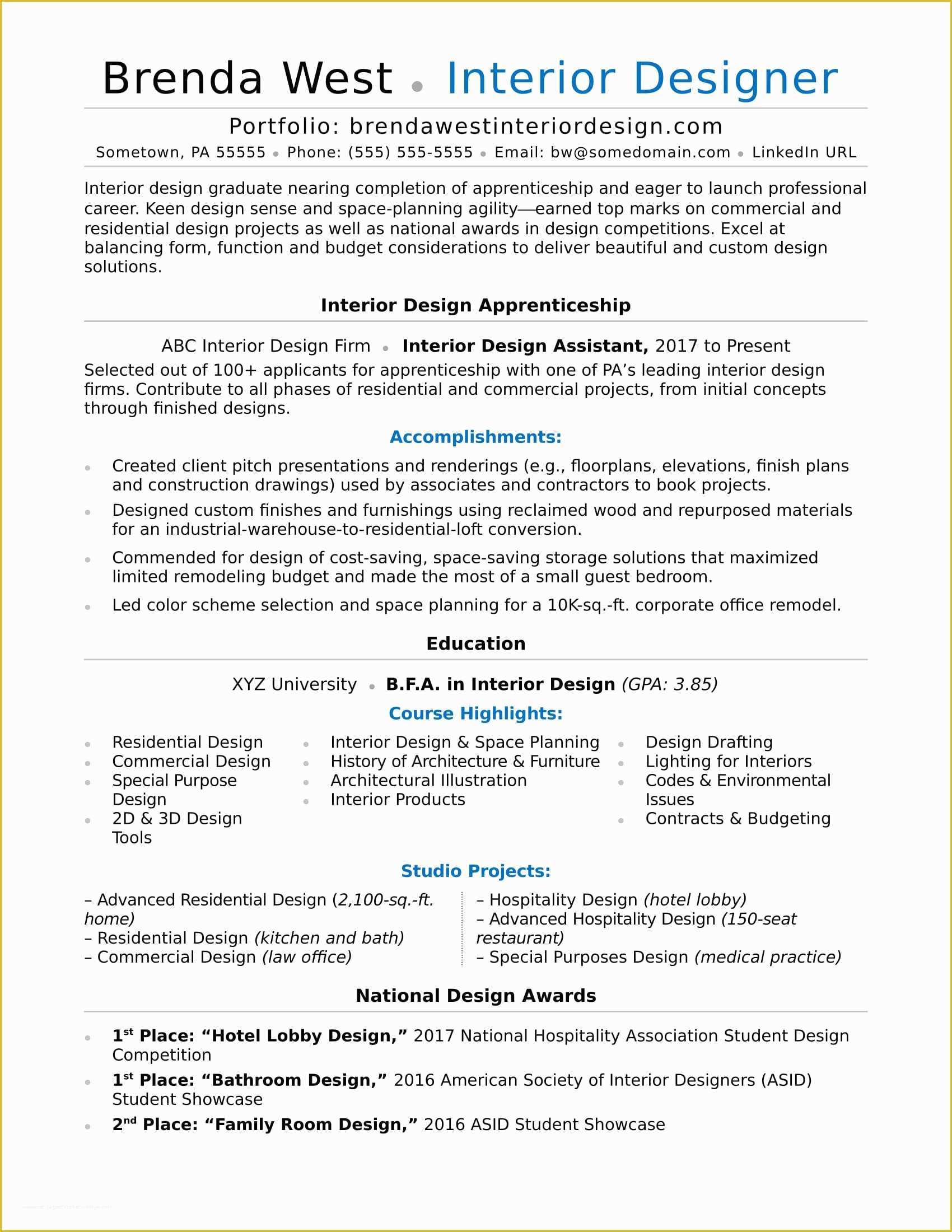 Free Interior Design Resume Templates Of Interior Design Resume Sample