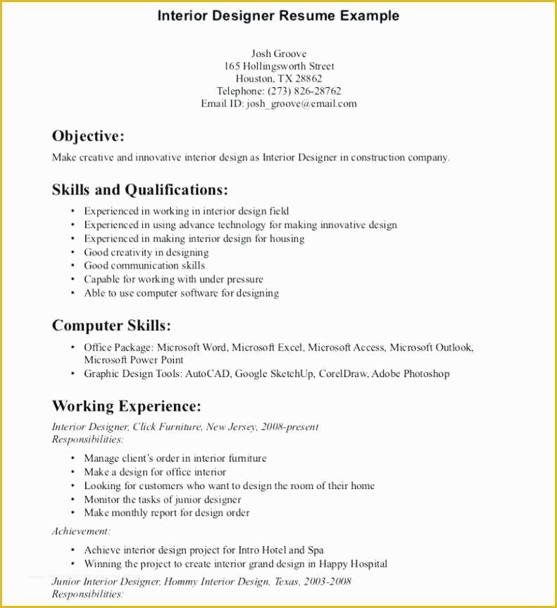 Free Interior Design Resume Templates Of Interior Designer Resume Template Interior Designer Resume