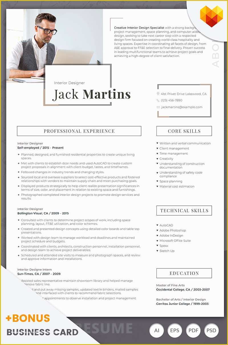 Free Interior Design Resume Templates Of Jack Martins Interior Designer Resume Template