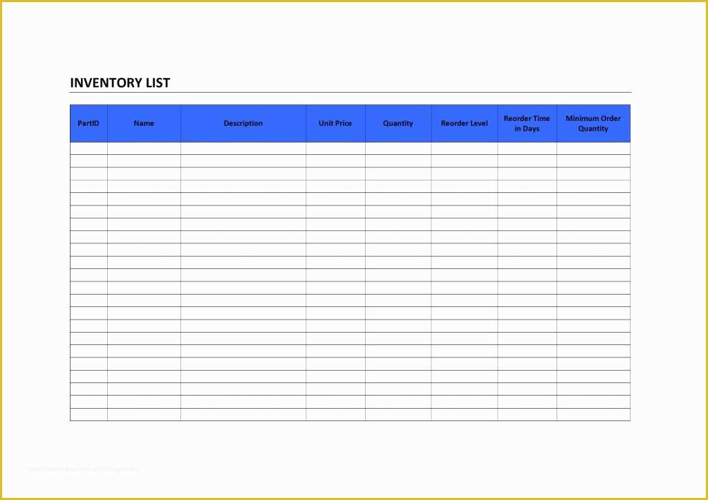 Free Inventory Template Of Inventory List