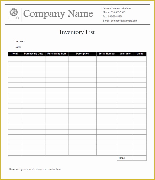 Free Inventory Template Of Inventory List