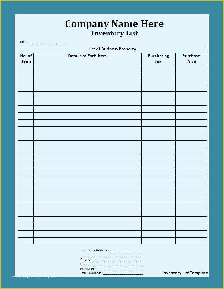 Free Inventory Template Of List Templates