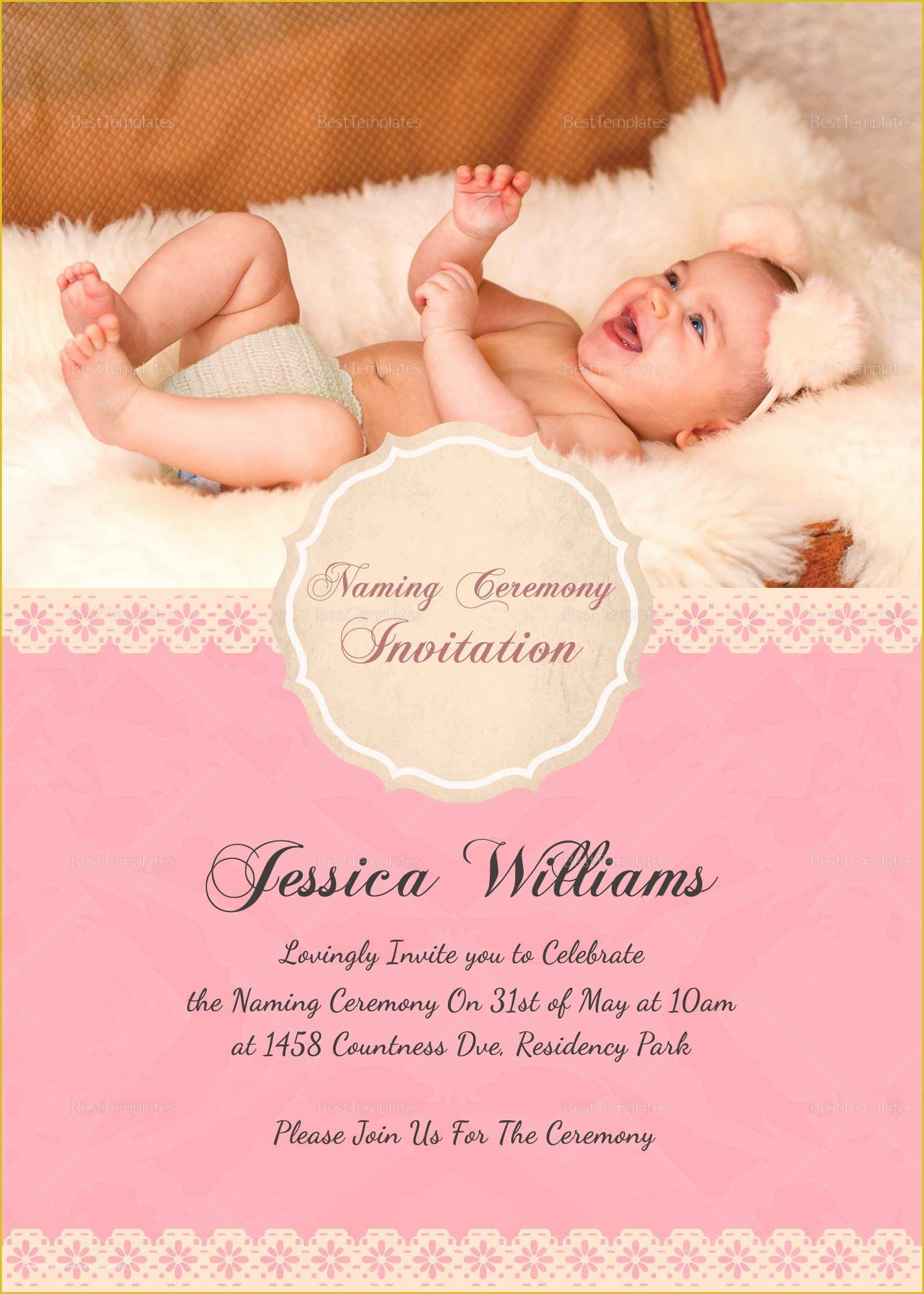 Free Invitation Templates for Naming Ceremony Of Happy Baby Naming Ceremony Invitation Card Design Template