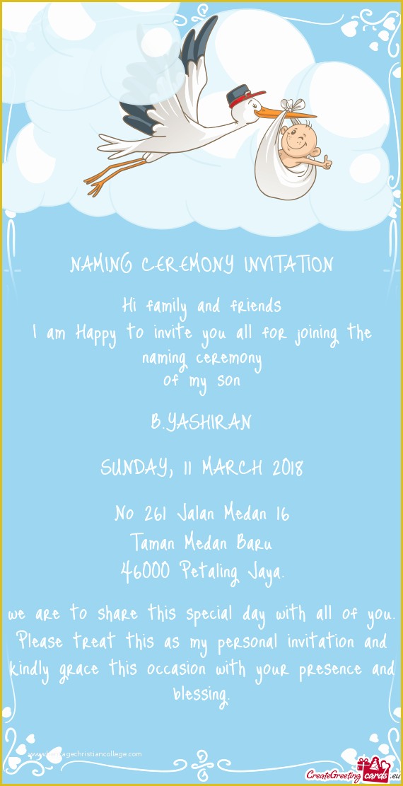 Free Invitation Templates for Naming Ceremony Of Naming Ceremony Invitation Free Cards