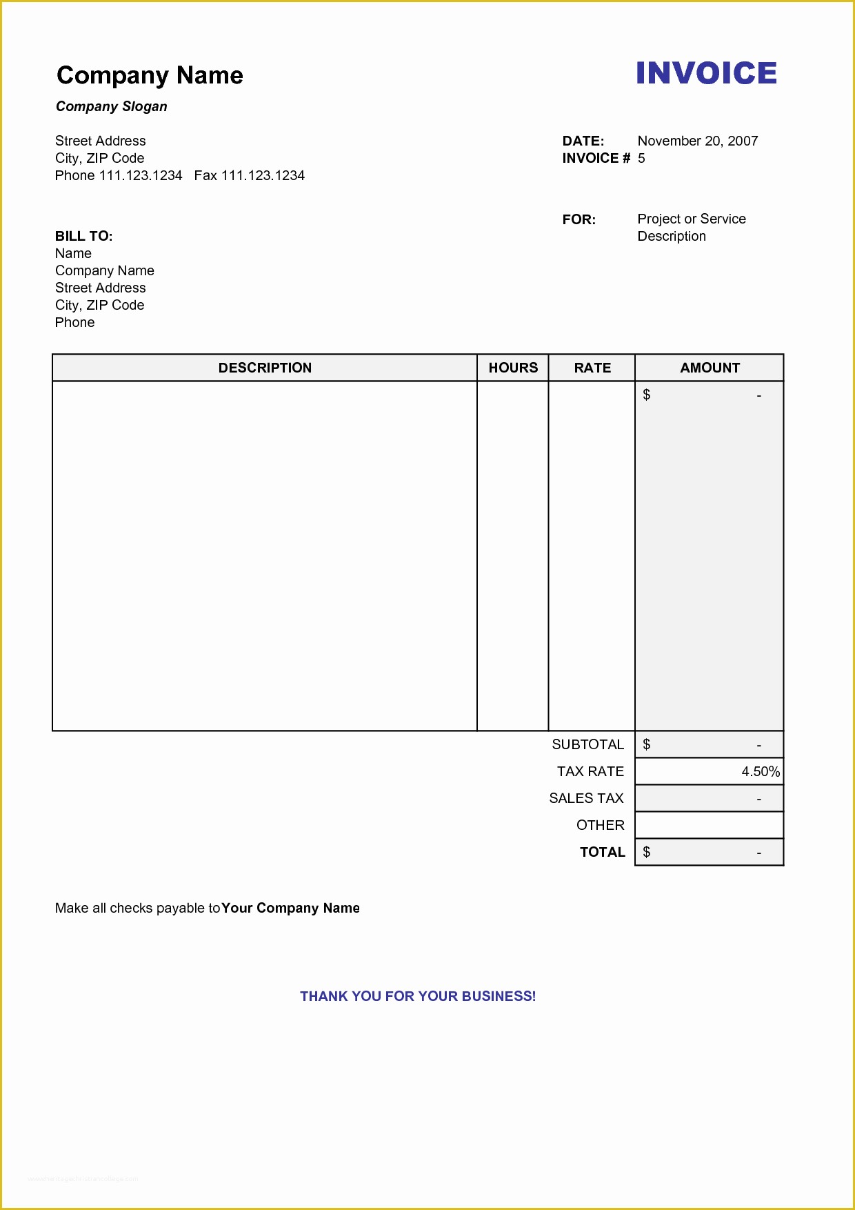 Free Invoice form Template Of Blank Billing Invoice