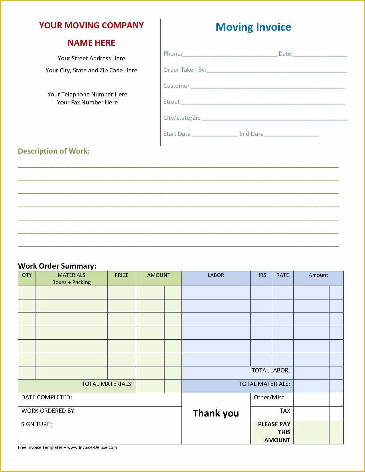 Free Invoice form Template Of Moving Invoice Template Invoice Template Ideas