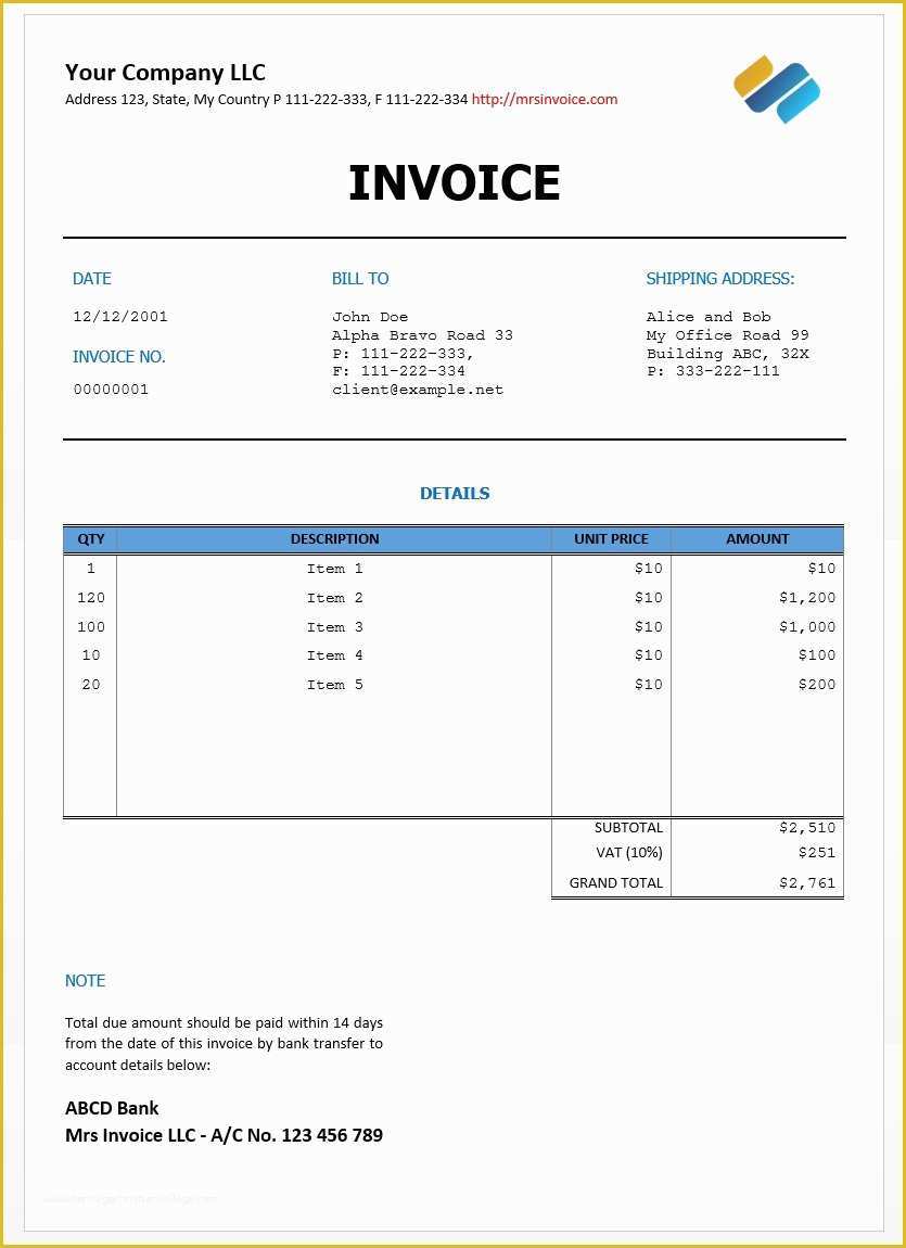 Free Invoice Template Doc Download Of Invoice Template Word Doc