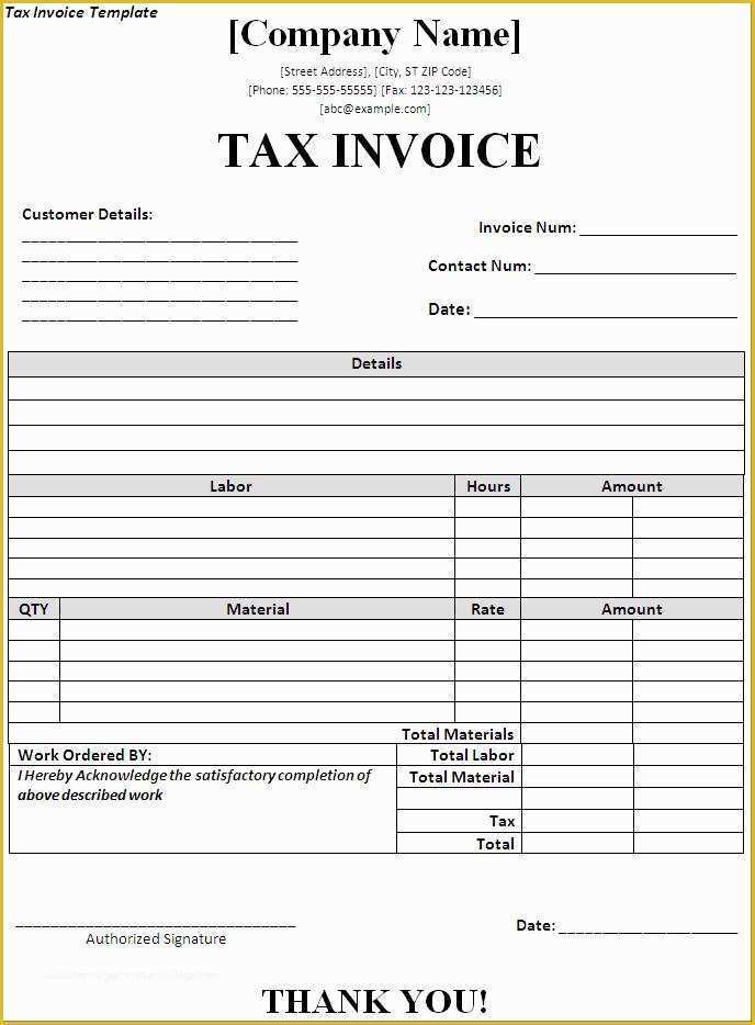 Free Invoice Template Download Of Tax Invoice Template Free Download