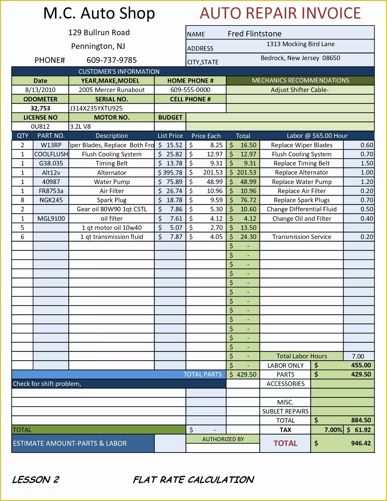 Free Invoice Template Excel Of Auto Repair Invoice Template Excel