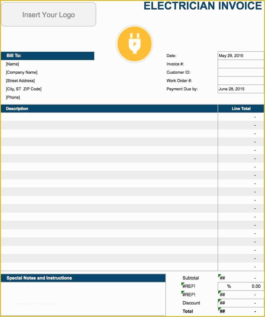 Free Invoice Template Excel Of Electrical Invoice Template