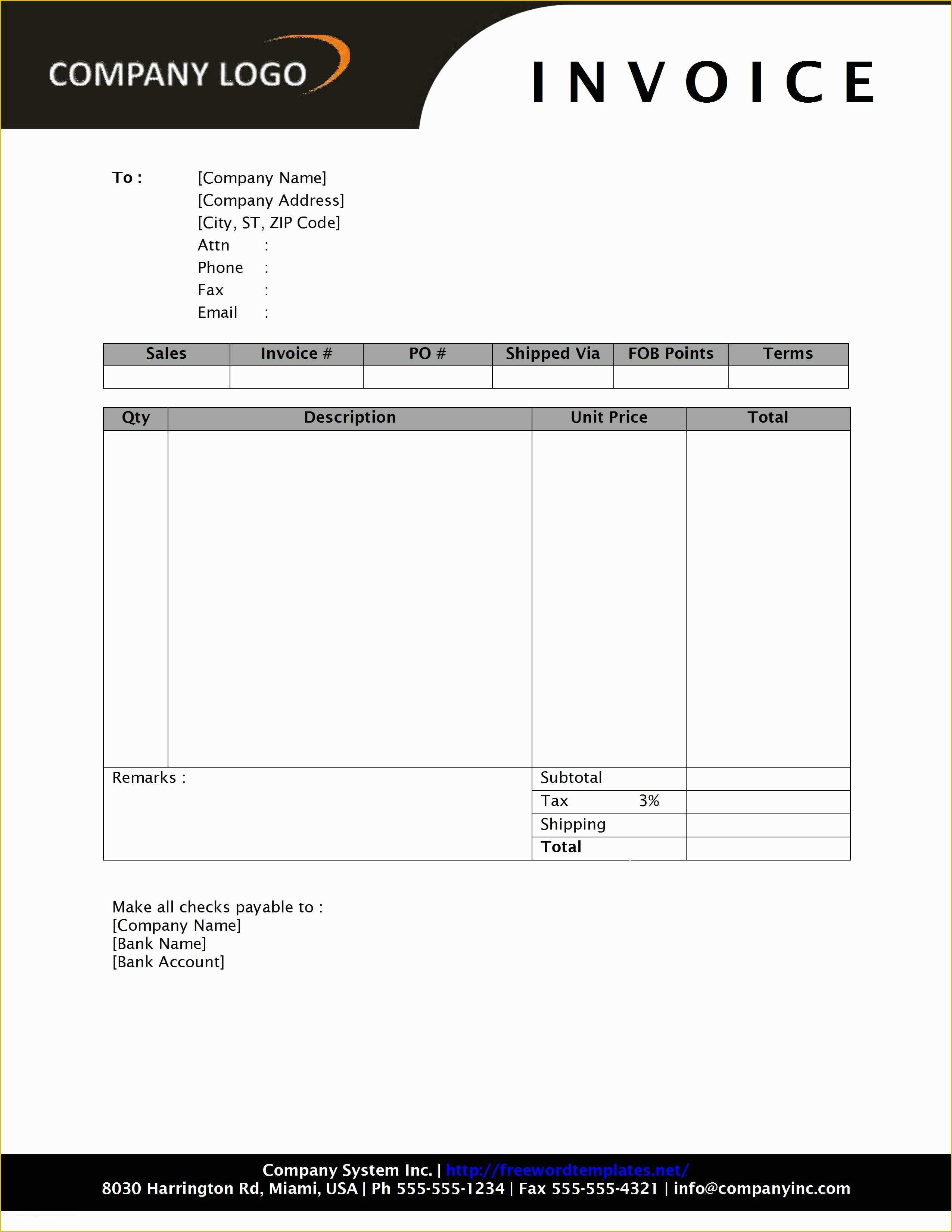 Free Invoice Template for Word 2010 Of General Sales Invoice