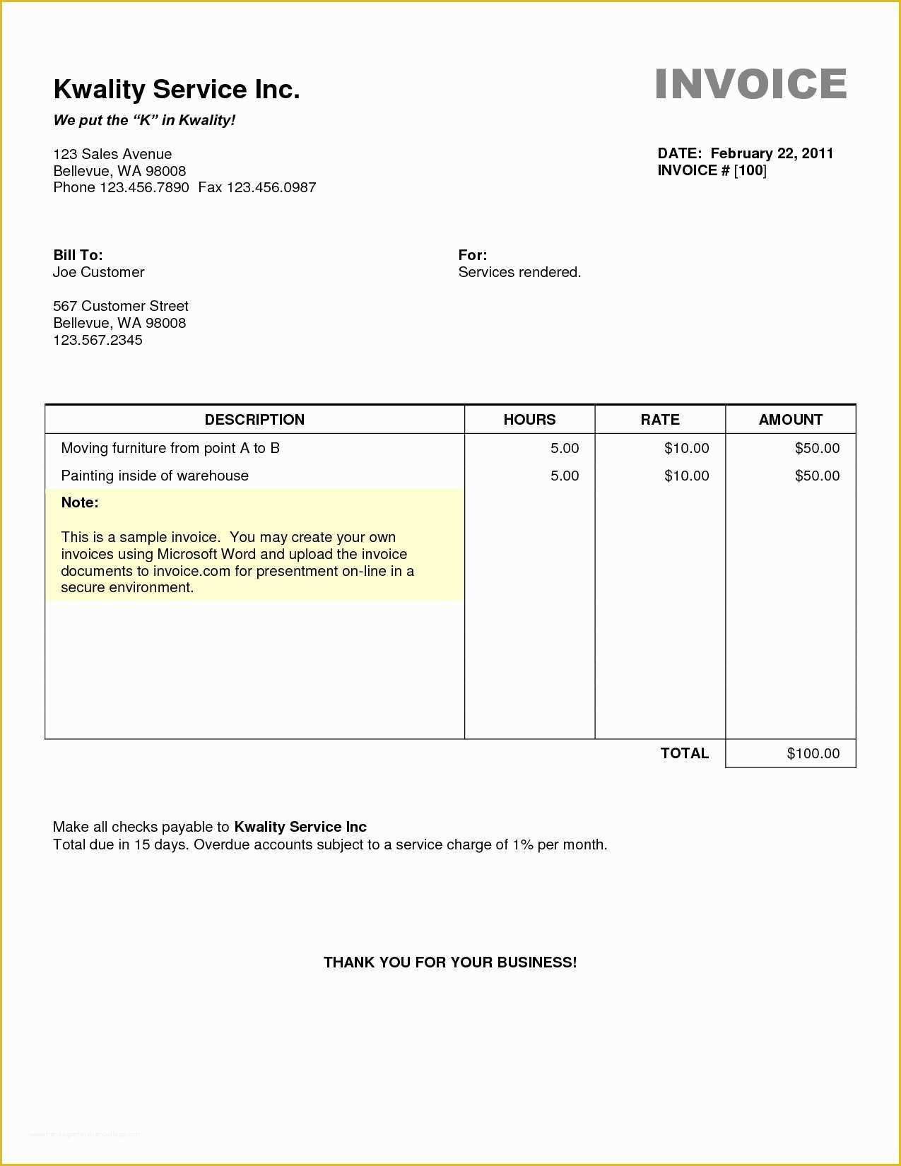 Invoice Template Word 2010