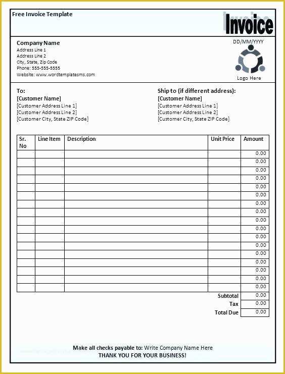 Free Invoice Template for Word 2010 Of Word Document Invoice Template Free Receipt format In