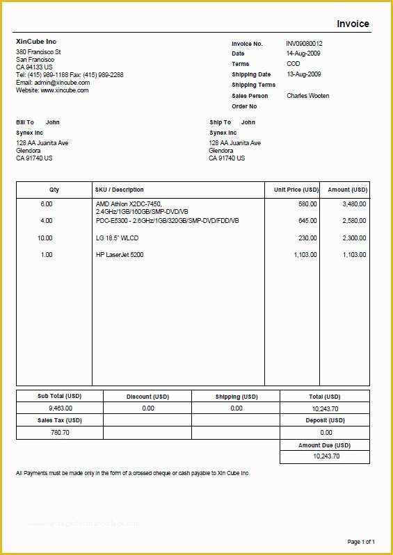 Free Invoice Template Pdf Of Invoice Template