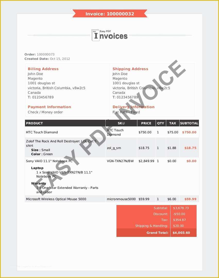 Free Invoice Template Pdf Of Pdf Invoice Template